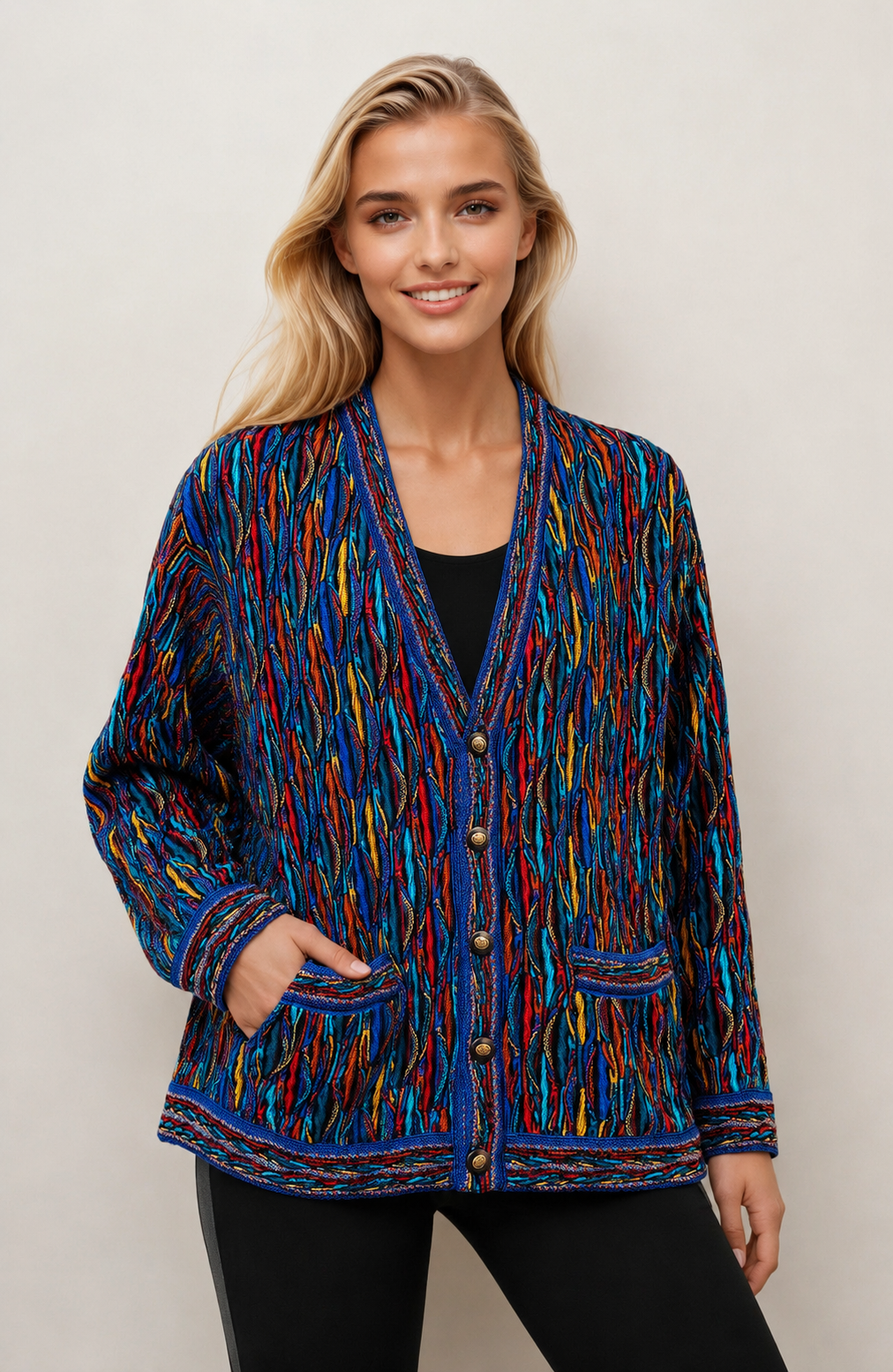 Wave - Bright V Cardigan Merino Wool 3D Geccu Knitwear