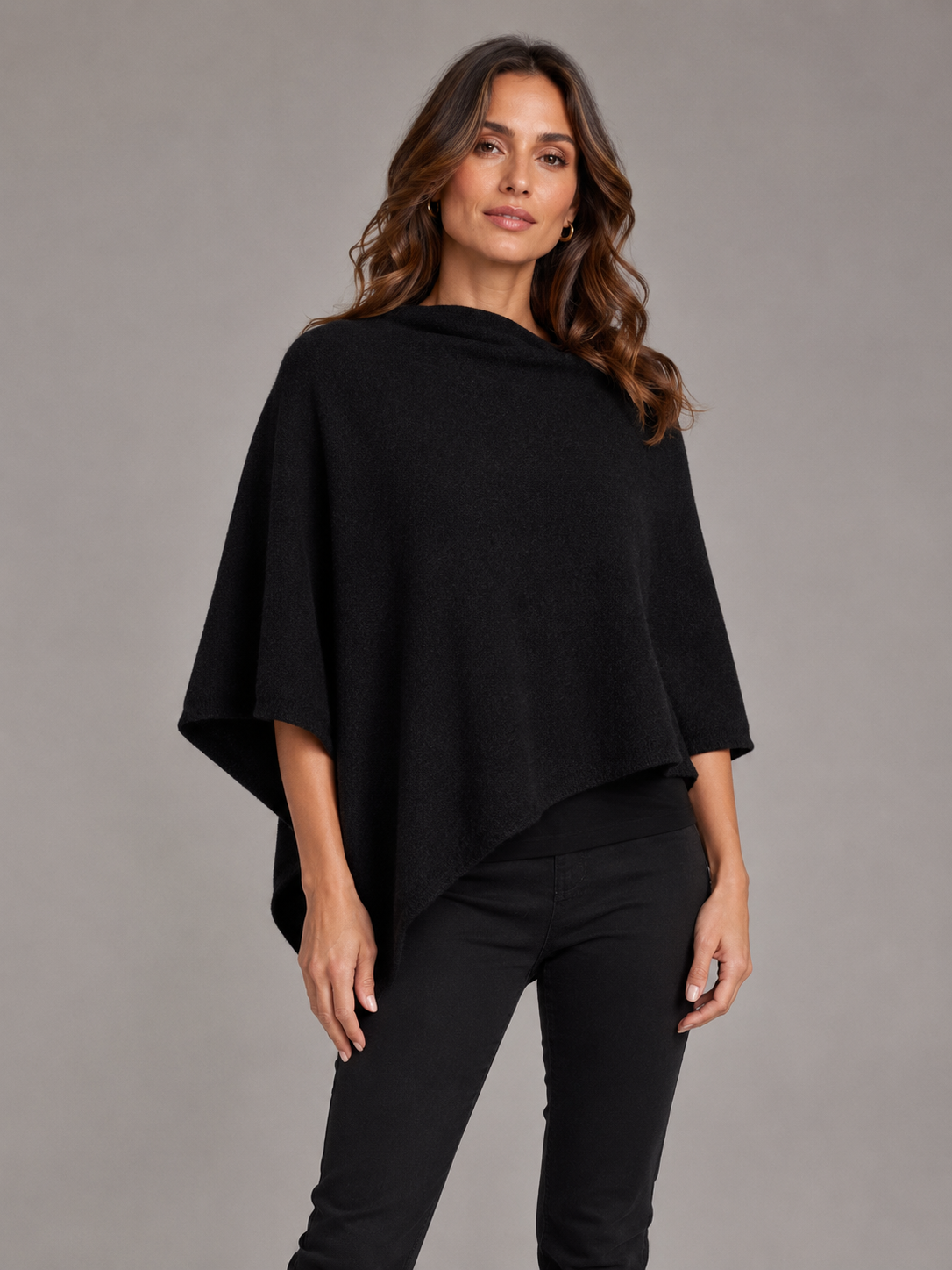 Women’s Possum Merino Wool Poncho Knitwear – Charcoal