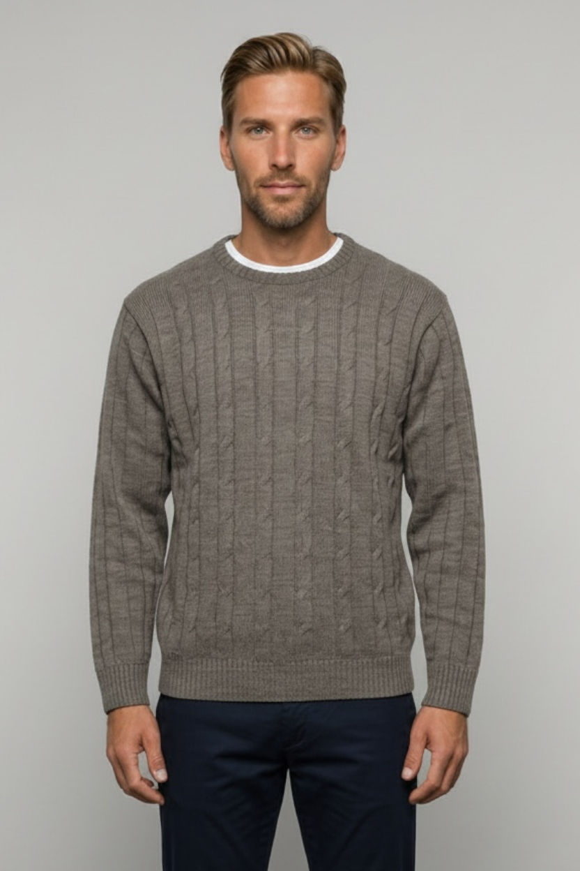 Ansett Sable Cable Crew Neck Wool Jumper