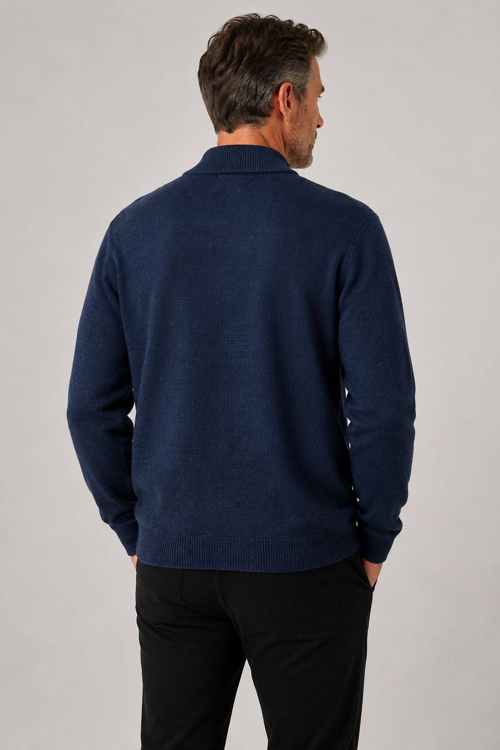 Indigo Blue Pure Wool Half Zip Sweater