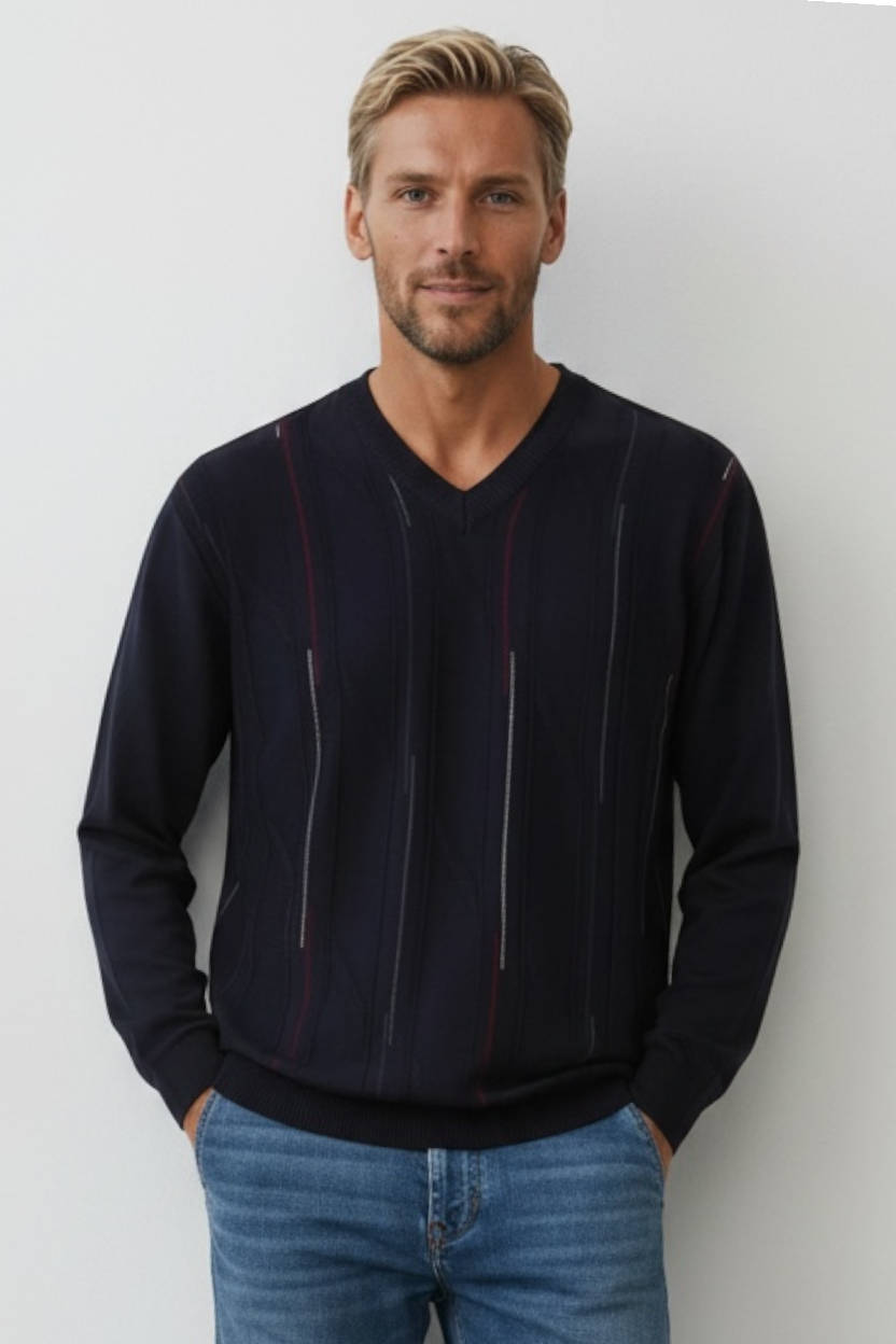 9053 Navy V Neck Jumper - Tradewinds By Ansett