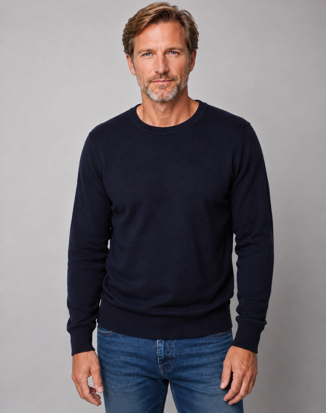 Ansett Men's Super Wash Wool Crew Neck Jumper - Navy Blue
