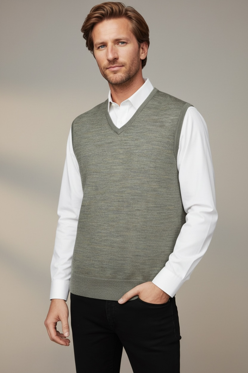Ansett Agate Grey Super Wash Wool Vest