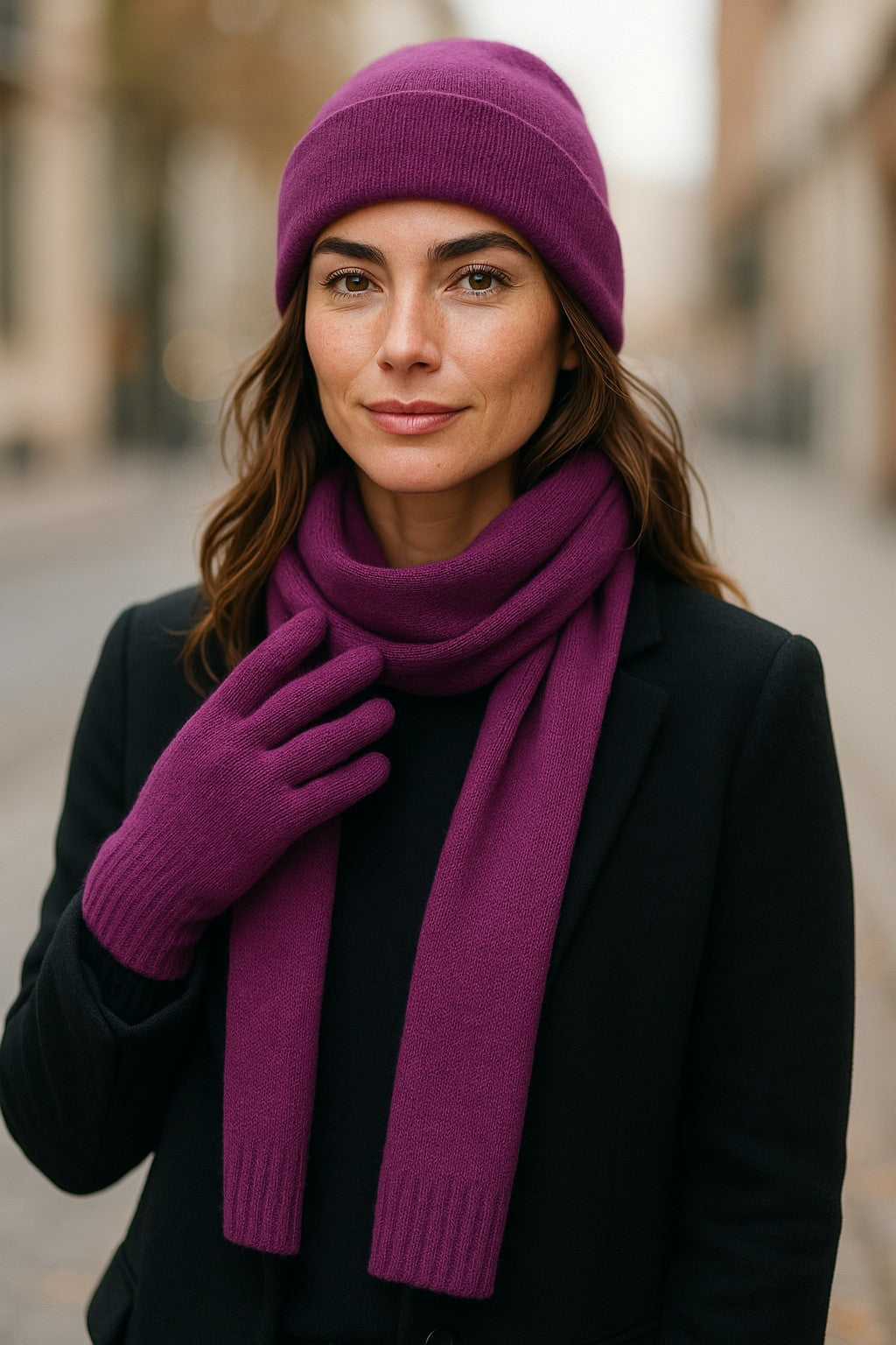 Possum Merino Beanie, Glove & Scarf Set - Berry