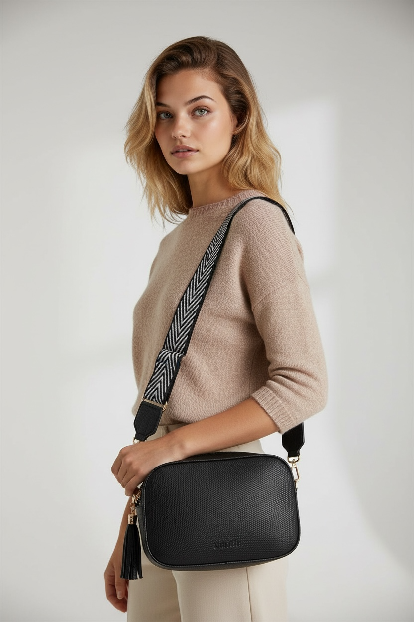 Black Vegan Leather Rectangle Crossbody Bag