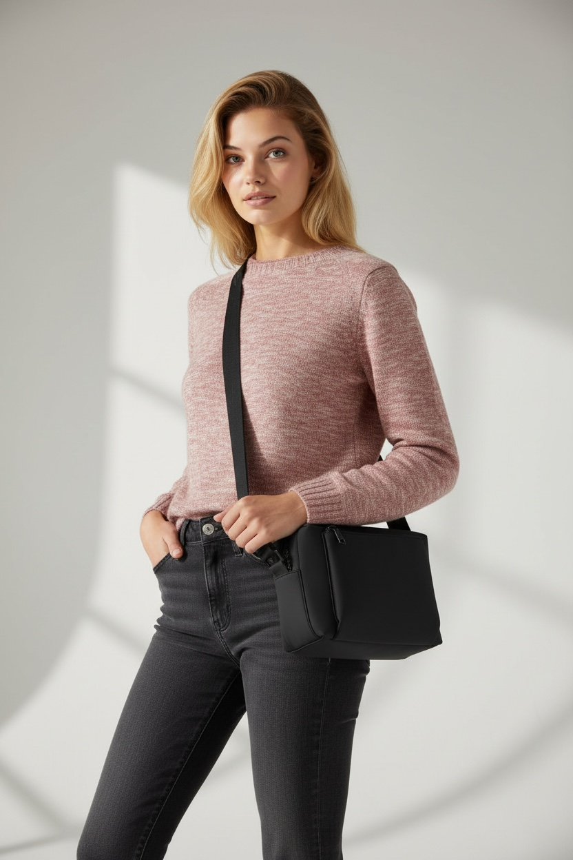 Neoprene Hazel Rectangle Shoulder Bag - Black