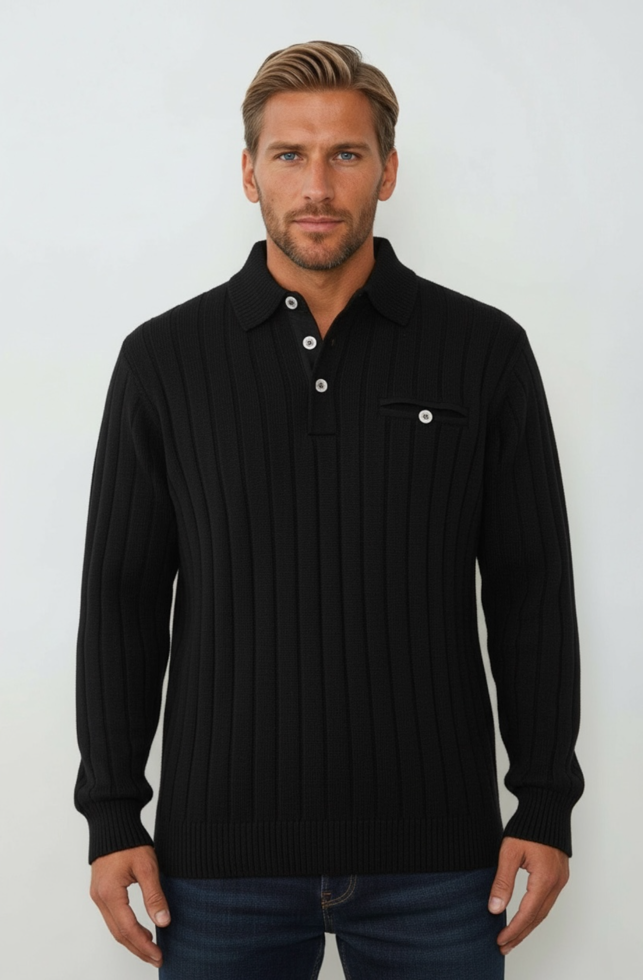4516 Black Collar Polo Jumper - Tradewinds By Ansett