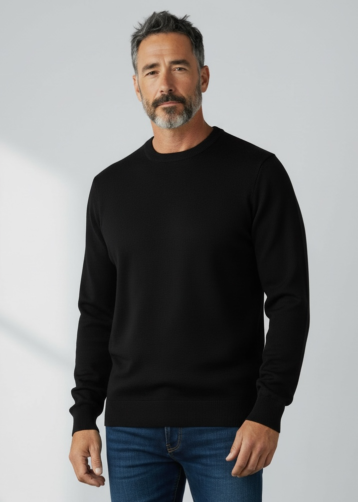 Ansett Black Super Wash Wool Crew Neck Jumper