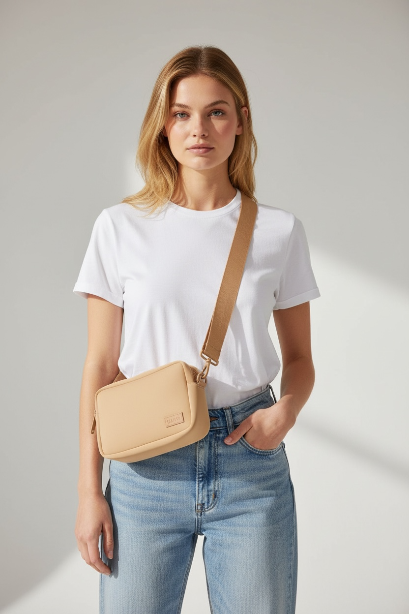 Neoprene Becky Rectangle Shoulder Bag - Camel