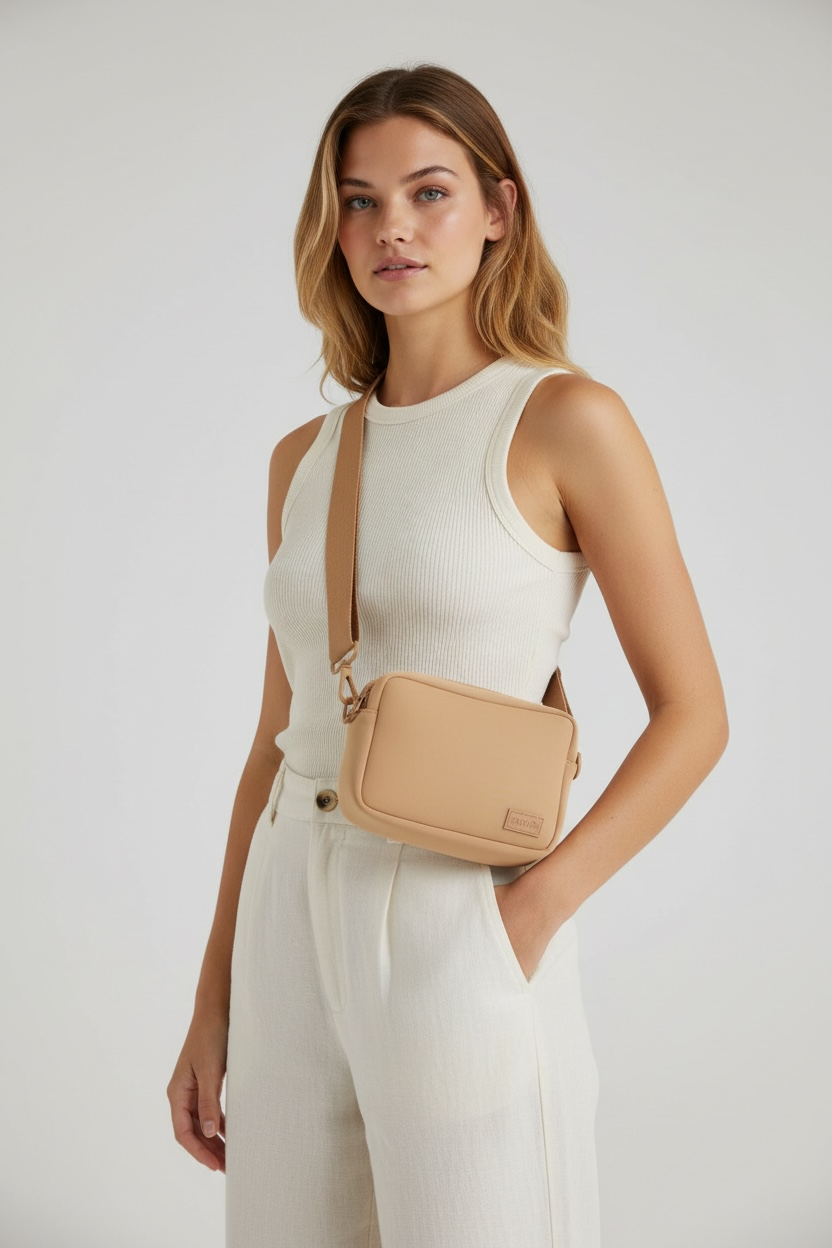 Neoprene Becky Rectangle Shoulder Bag - Camel
