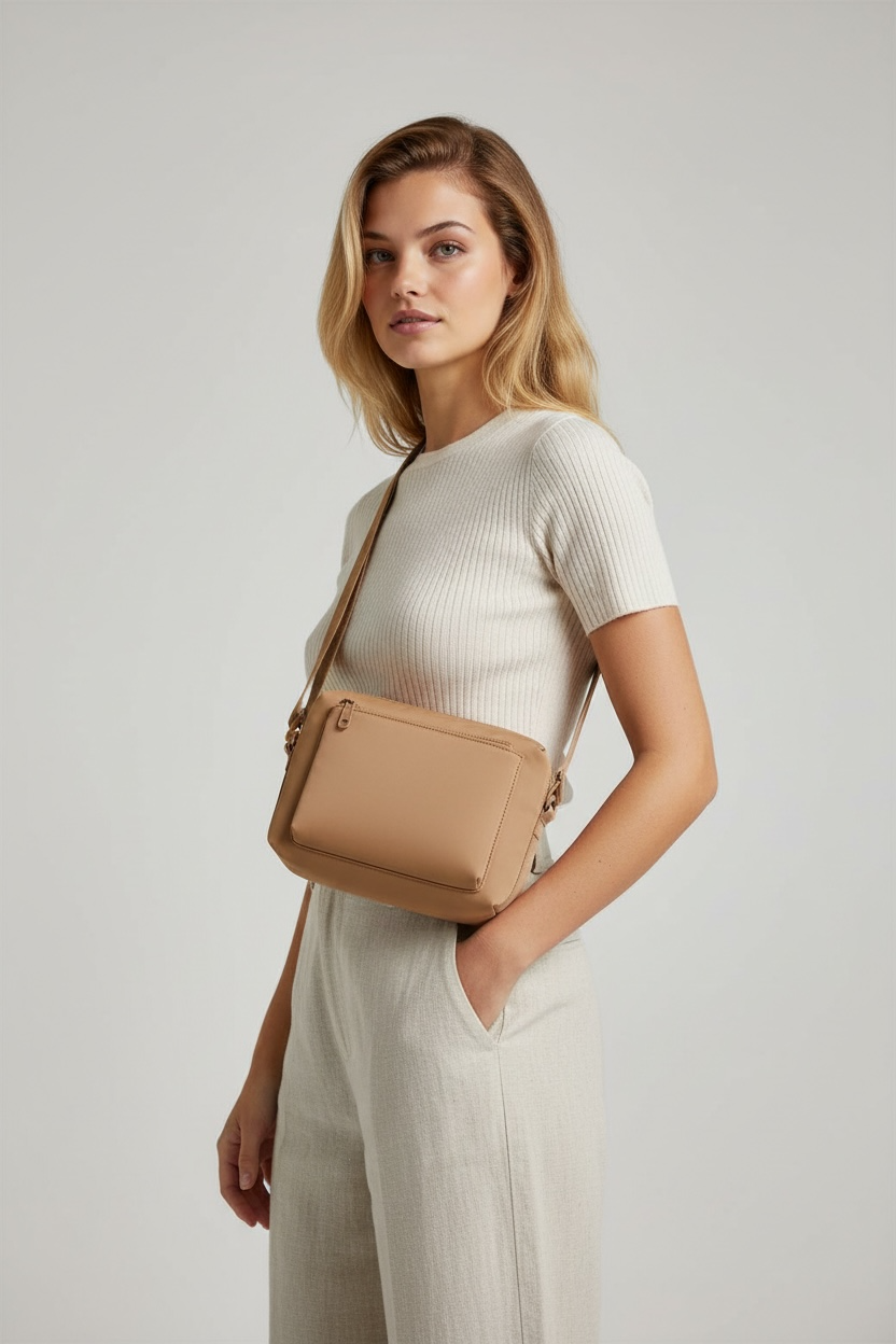 Neoprene Hazel Rectangle Shoulder Bag - Camel