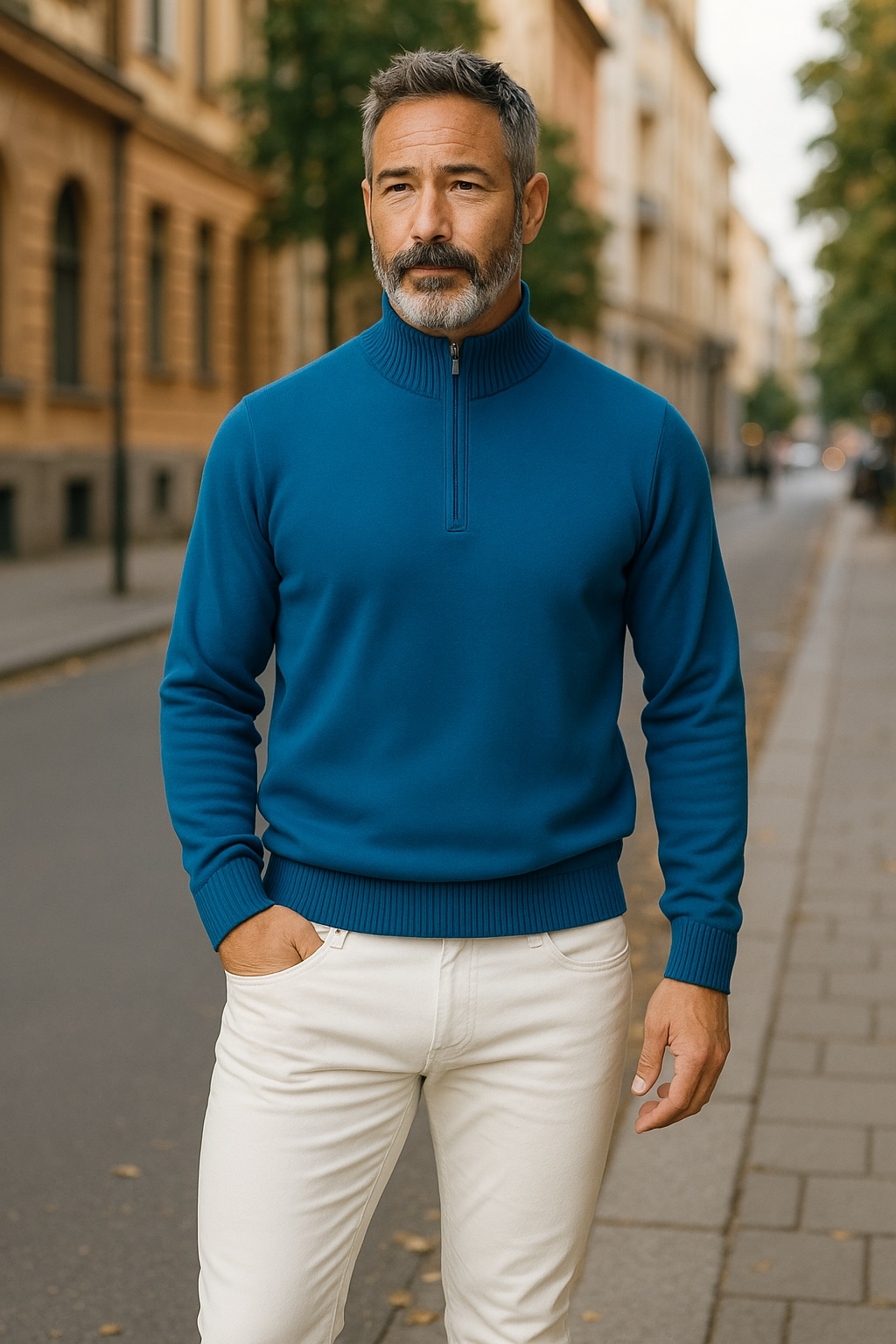 Ansett Teal Green Half Zip Cashmere Merino Wool Jumper