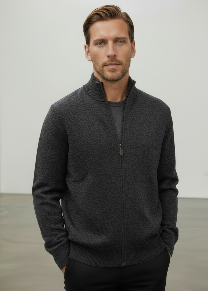 Ansett Full Zip Cashmere Merino Wool Jacket - Charcoal Grey