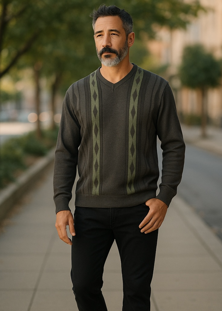 9363 Charcoal Grey Diamond V Neck Jumper - Tradewinds By Ansett