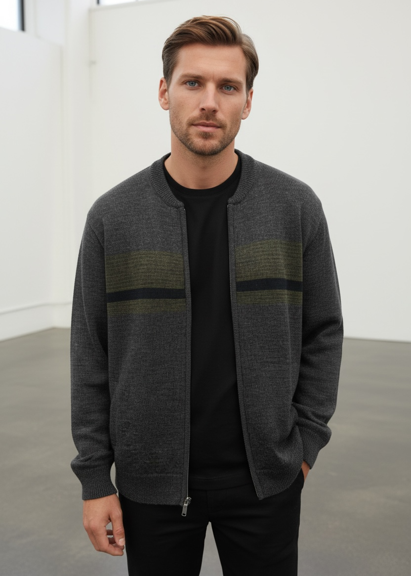 Charcoal Grey Pure Wool Ansett Full Zip Jacket