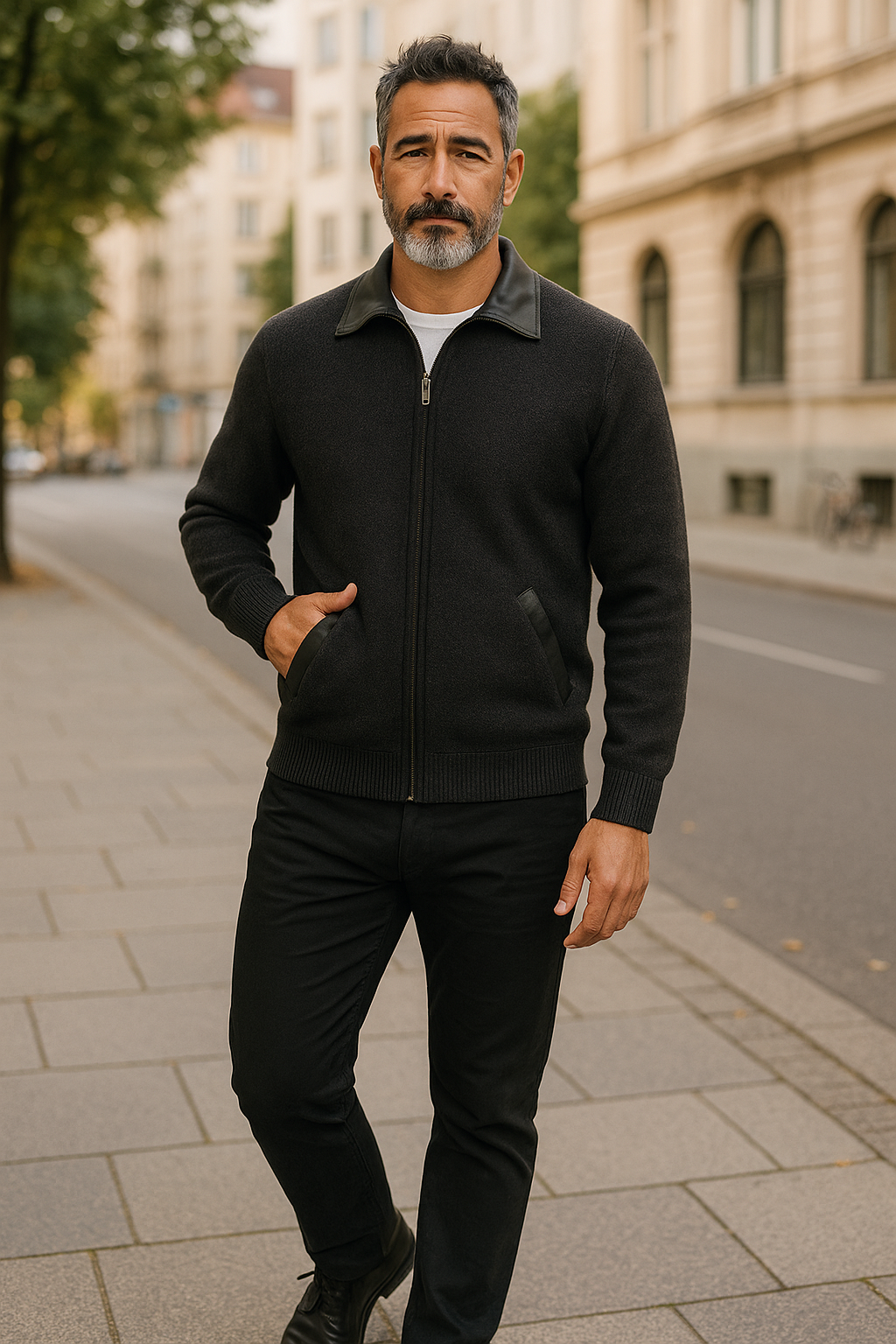 Charcoal McDonald Possum Merino Zip Jacket With Leather Trim