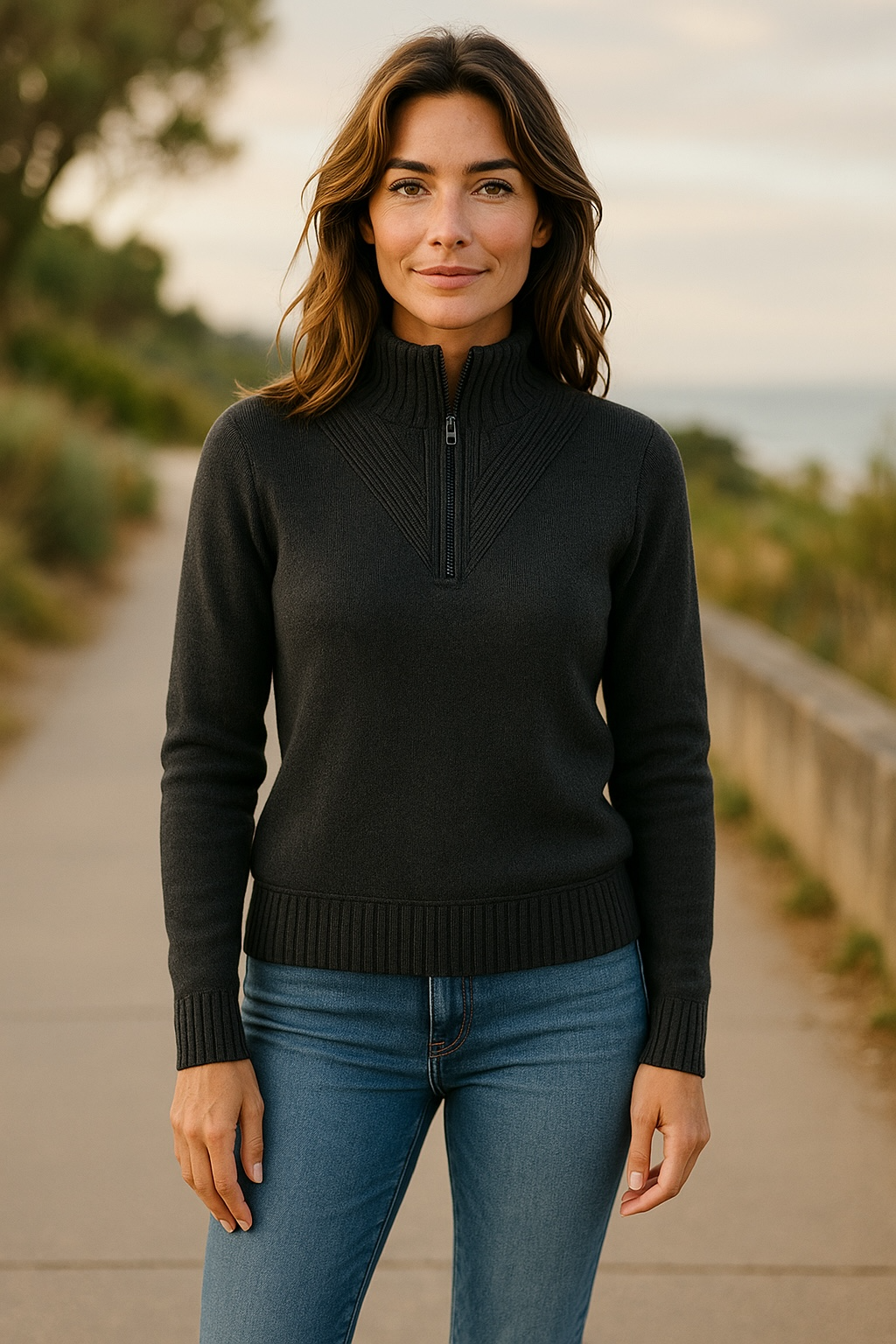 Charcoal Grey Possum Merino Qtr Zip Jumper