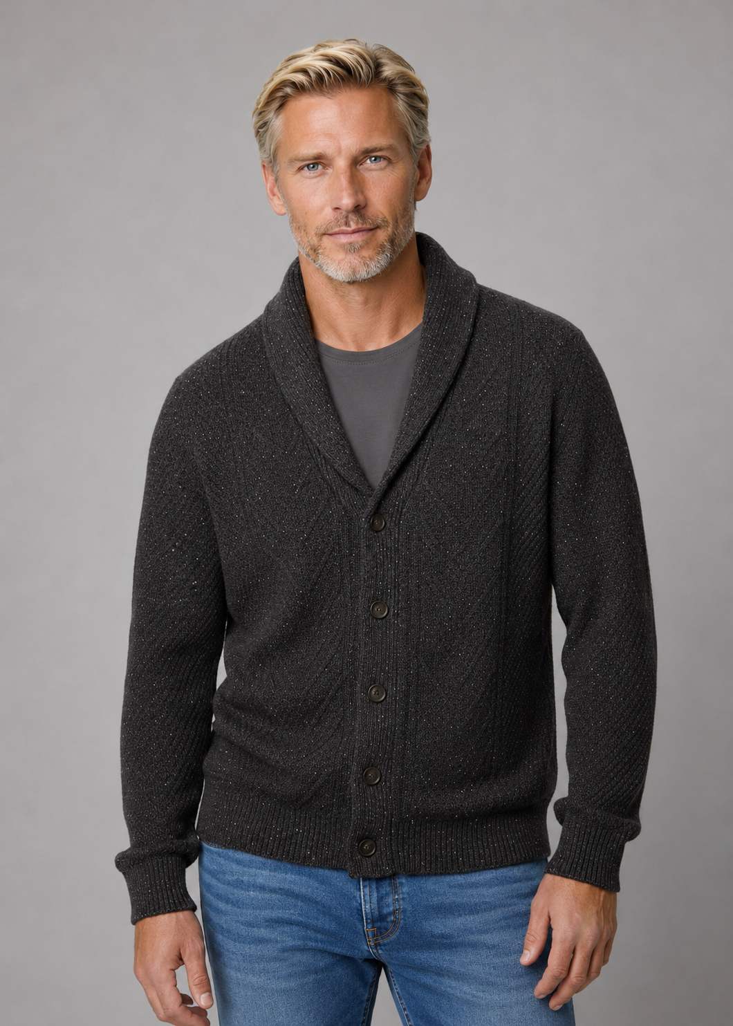 Ansett Charcoal Grey Shawl Neck 100% Wool Cardigan