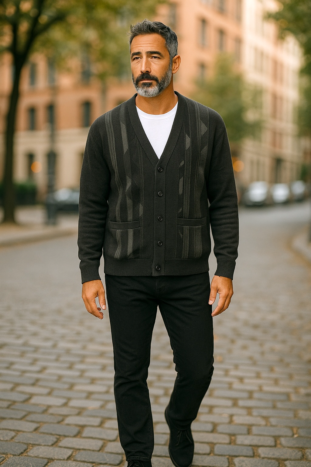 Charcoal Grey Pattern V Neck Cardigan - Tradewinds By Ansett
