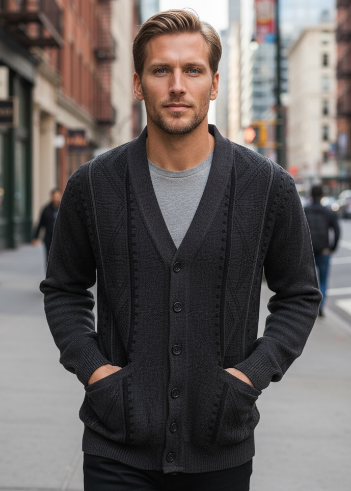 9384 Charcoal V Neck Cardigan - Tradewinds By Ansett