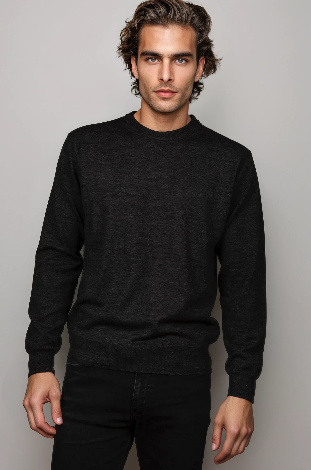 Charcoal Fine Weight Merino Wool Crew Neck