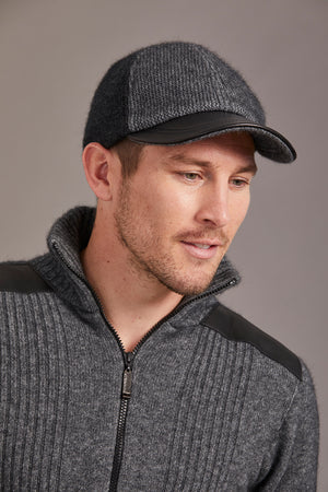 Pewter / Charcoal Possum Merino Contrast Leather Peak Hat