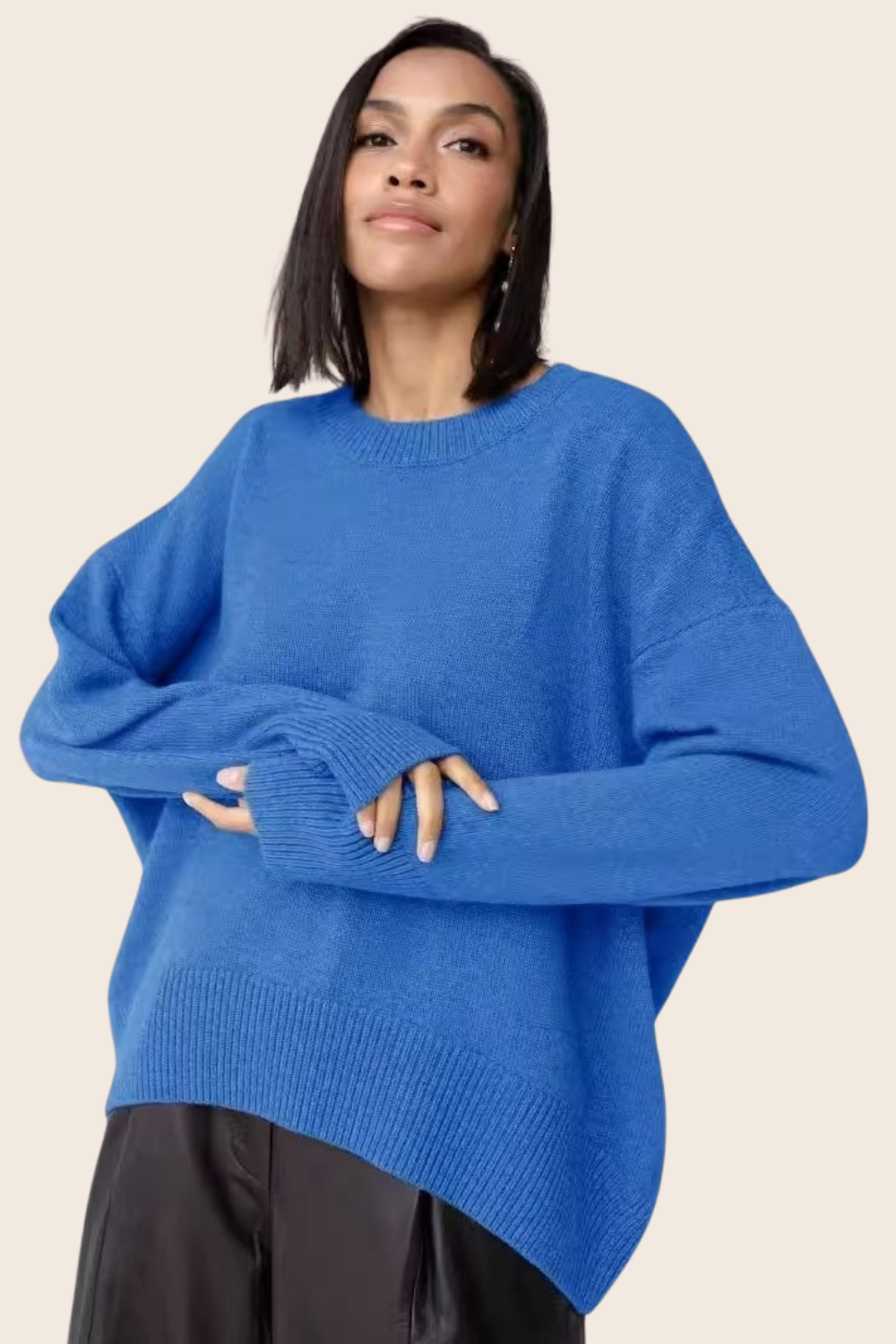 Cobalt Blue Sloppy Women's Crew Neck Jumper