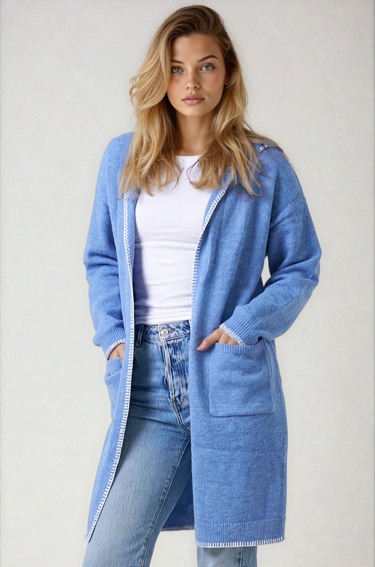 Light Blue Stitched Oversized Hoodie
