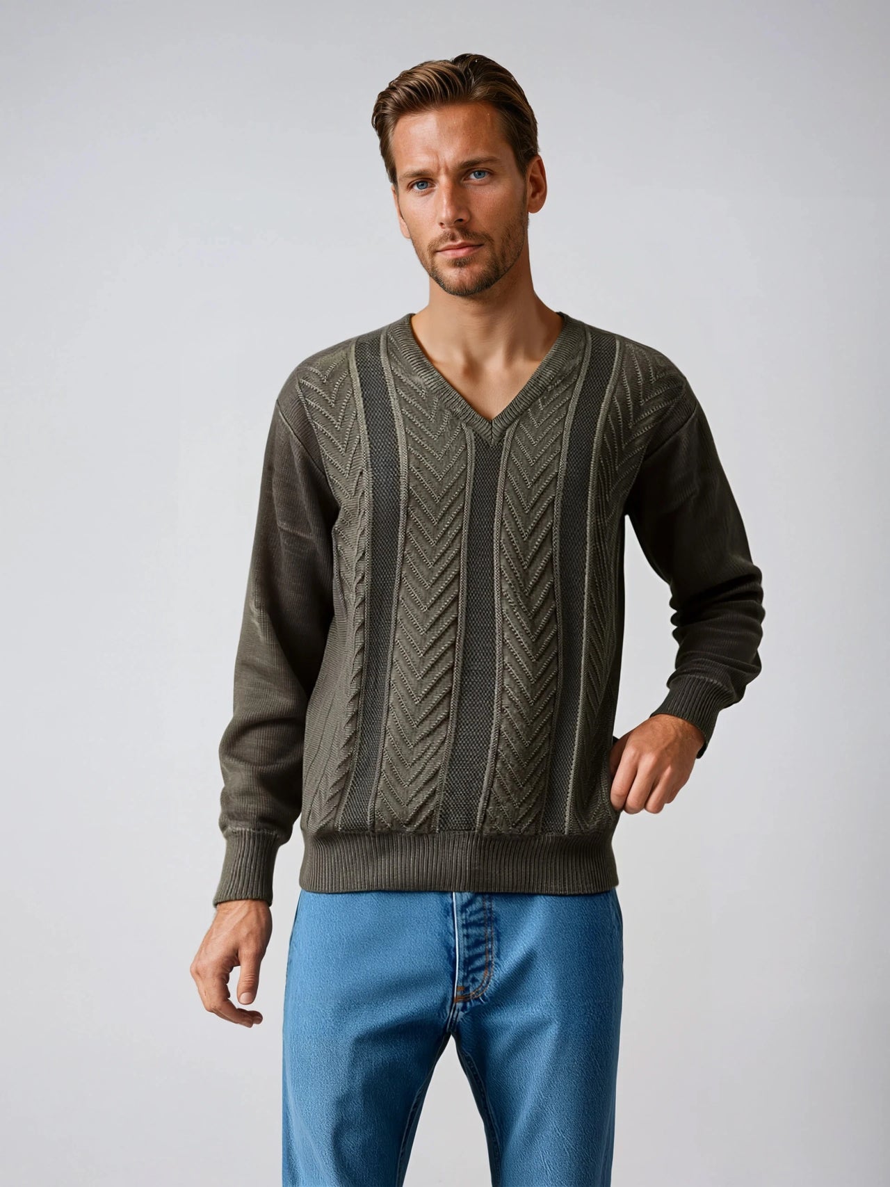 6293 Coffee Brown V Neck Jumper - Tradewinds By Ansett