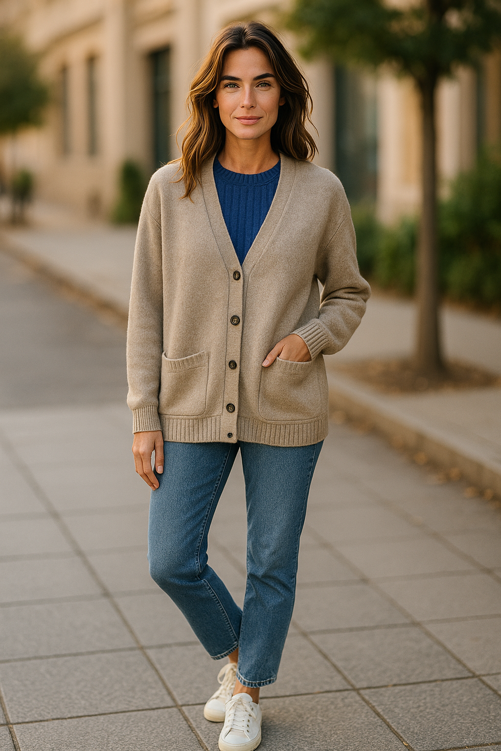 Mocha Possum Merino Long V Neck Cardigan