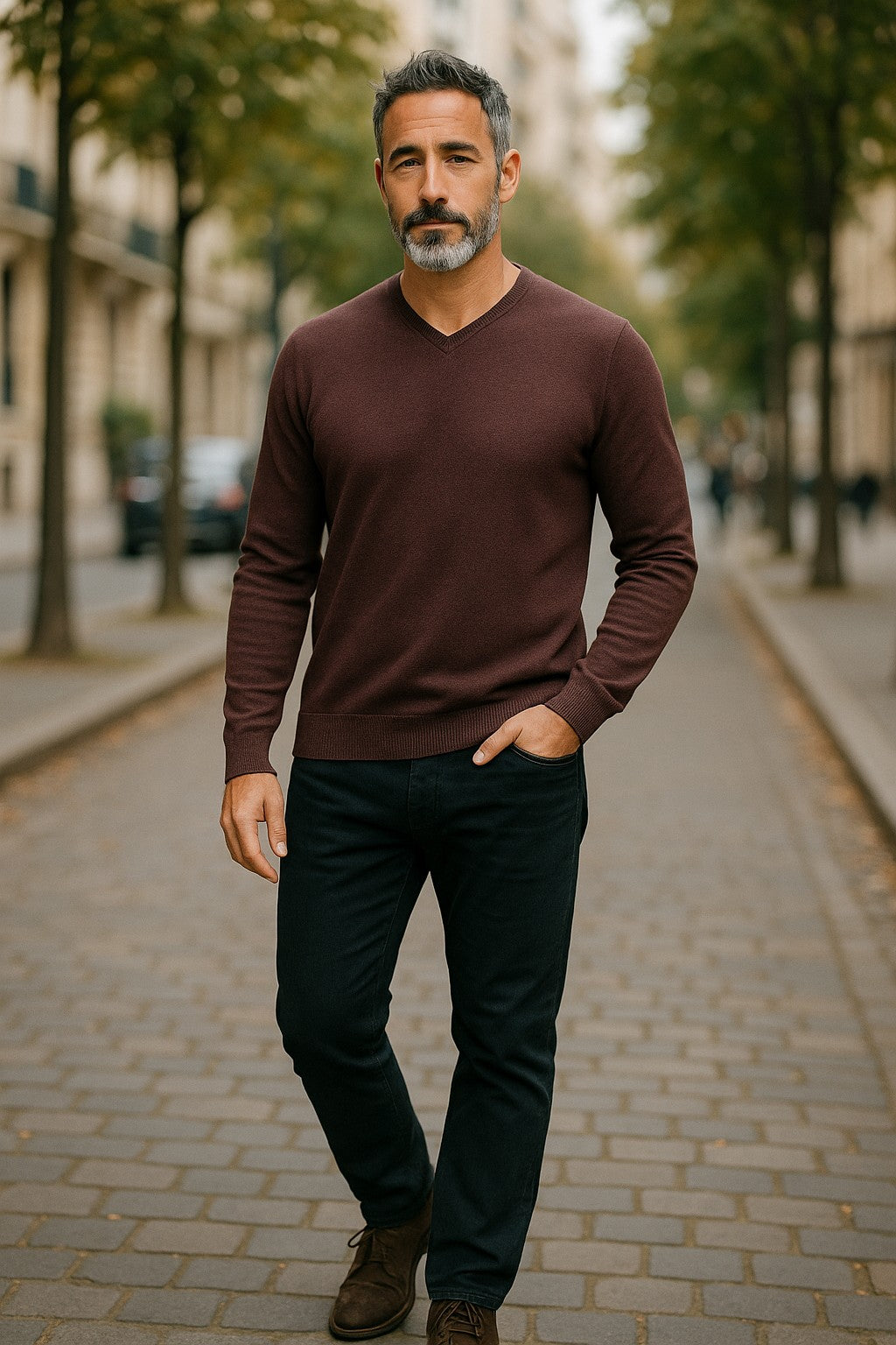 Ansett Purple Ember Cashmere Merino Wool V Neck Jumper