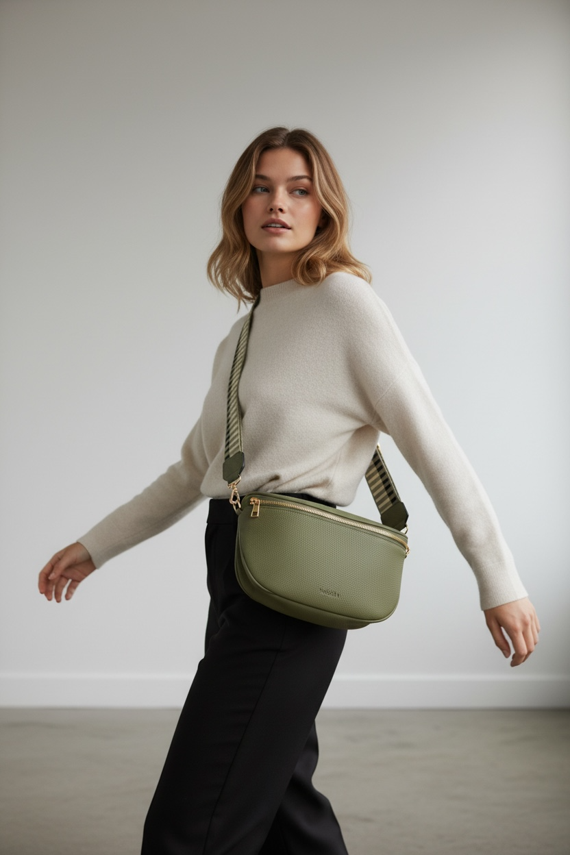 Olive Green Vegan Leather Sling Crossbody Bag