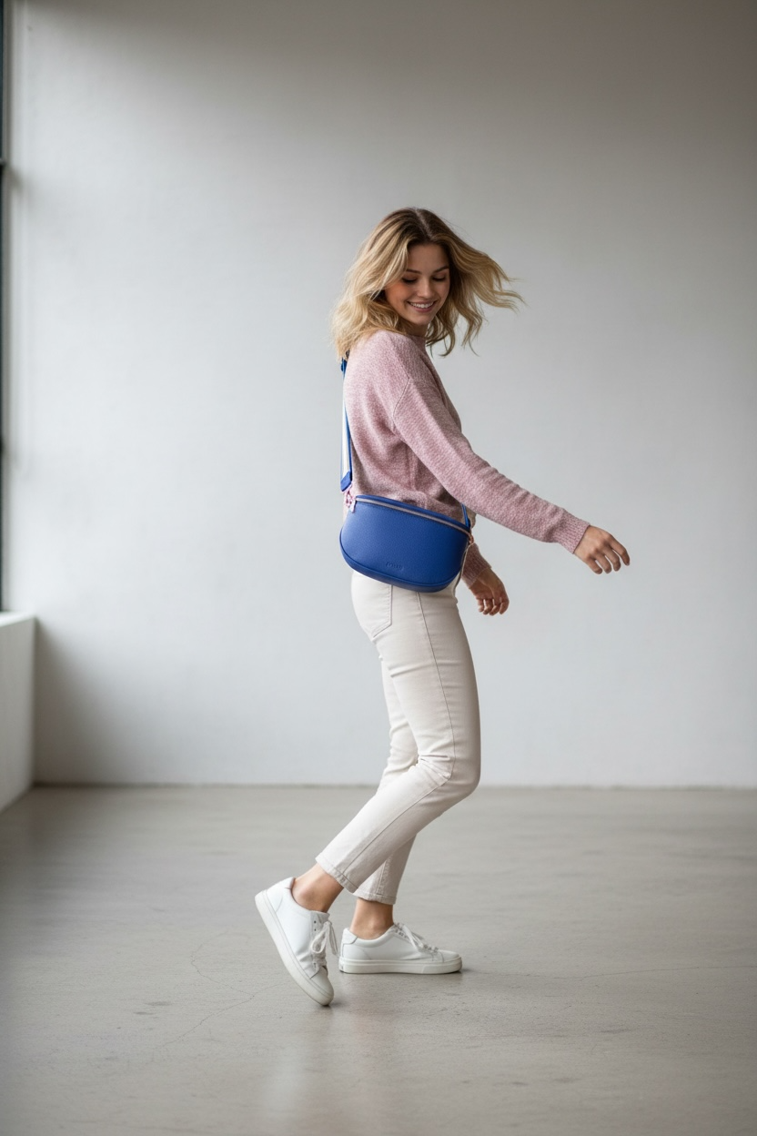 Blue Vegan Leather Sling Crossbody Bag