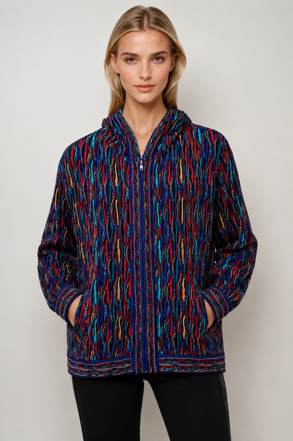 Wave - Bright Zip Hood Sweater Jacket Merino Wool 3D Geccu Knitwear