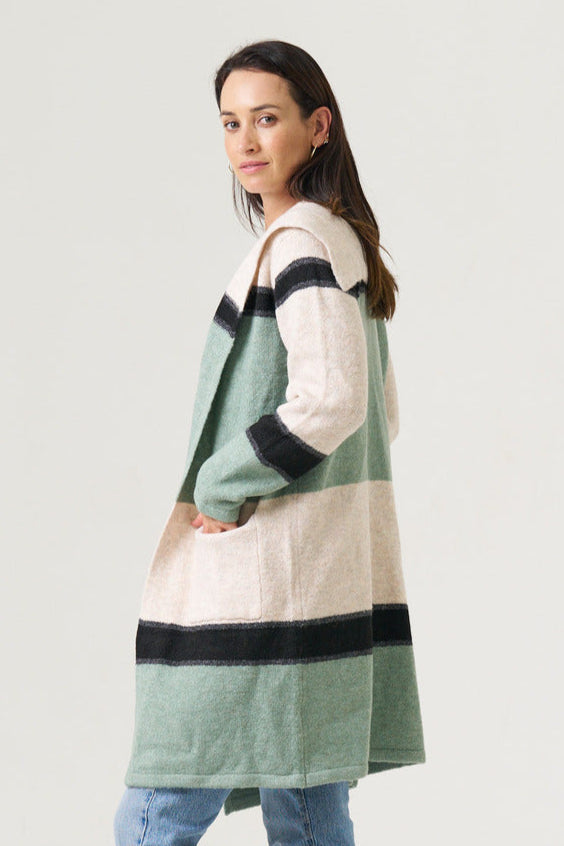 Mint Green With Stripes Oversized Coat