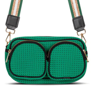 Green and Gold Neoprene Crossbody Bag - Twin Pocket