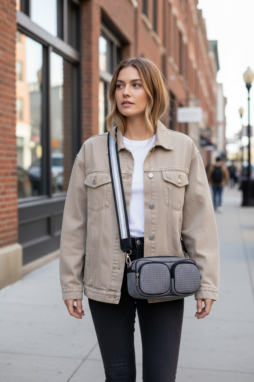 Grey Neoprene Crossbody Bag - Twin Pocket