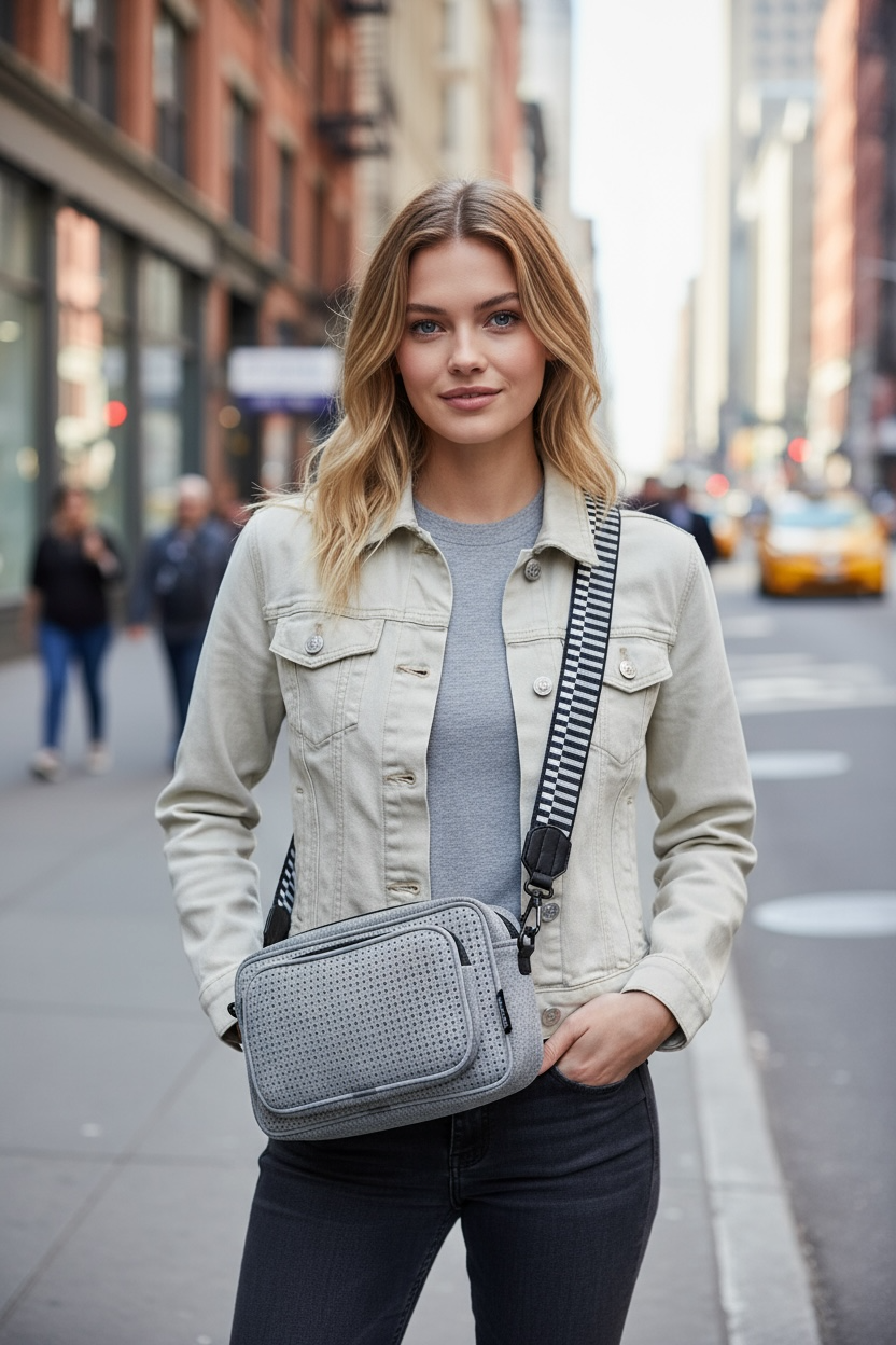 Neoprene Metro Rectangle Shoulder Bag With Front Pocket - Marl Grey