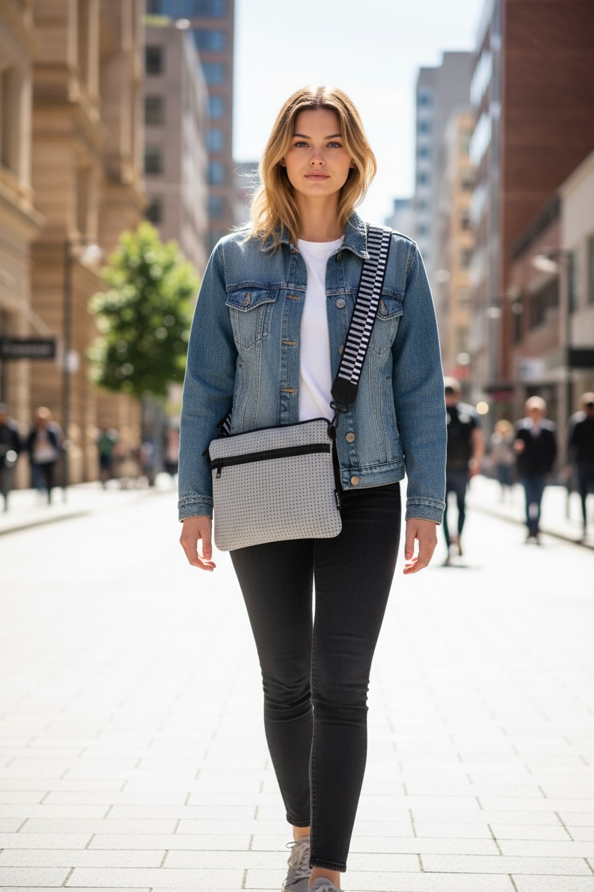 Grey Neoprene Flat Walker Bag