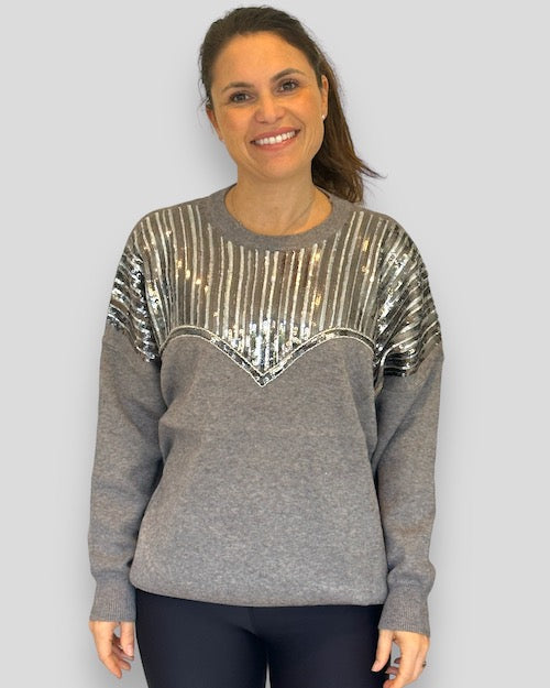 Grey Sequins Casual Sweater