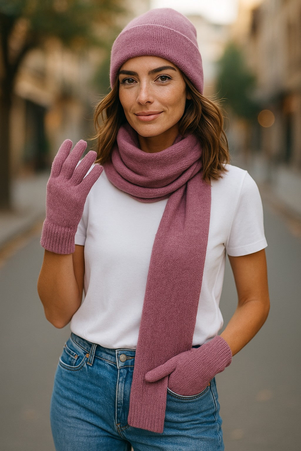 Possum Merino Beanie, Glove & Scarf Set - Heather