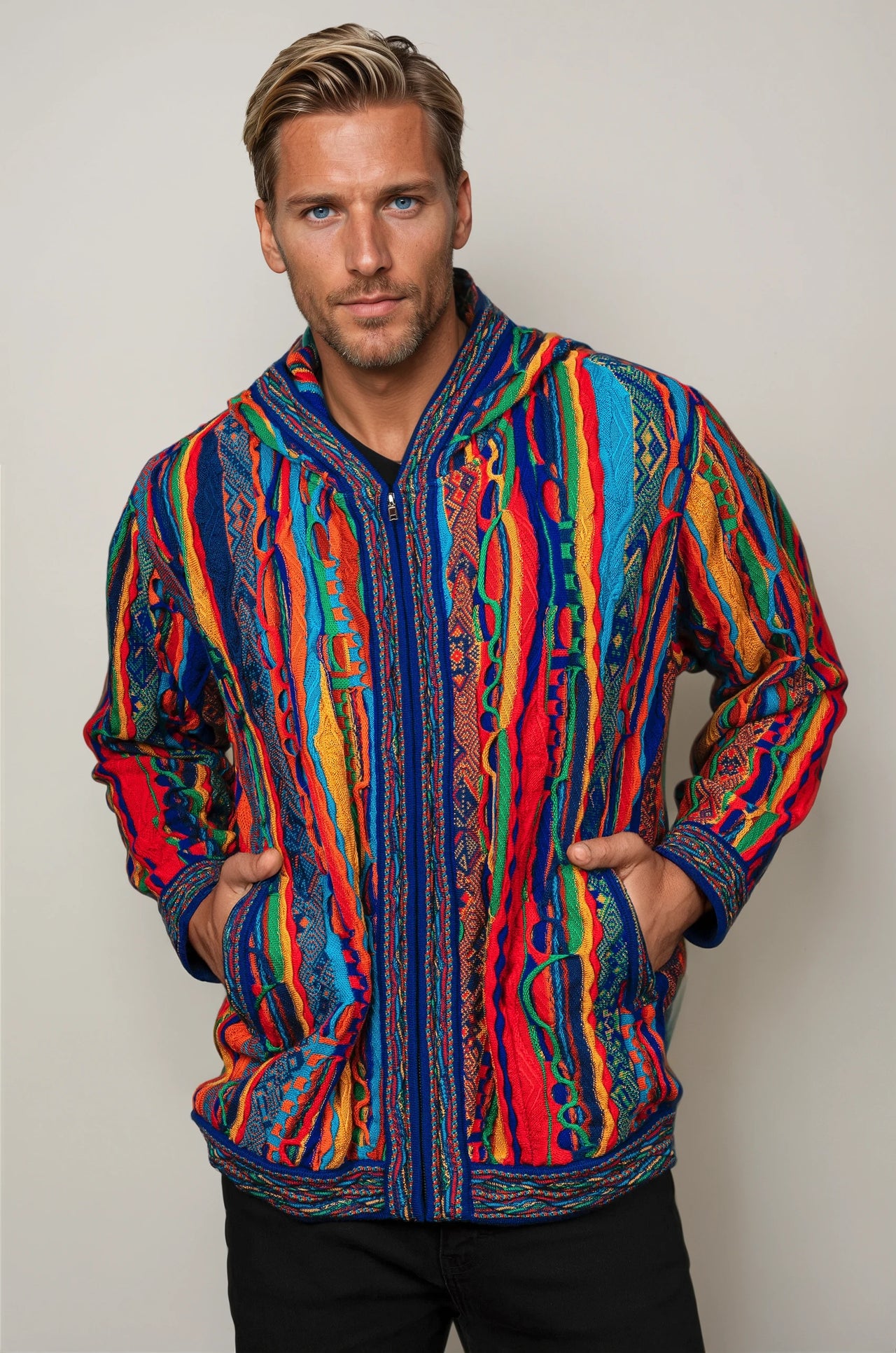 Kanga - Bright Zip Hood Sweater Jacket Merino Wool 3D Geccu Knitwear