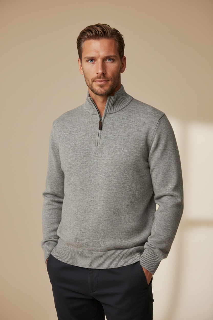 Ansett Grey Half Zip Cashmere Merino Wool Jumper