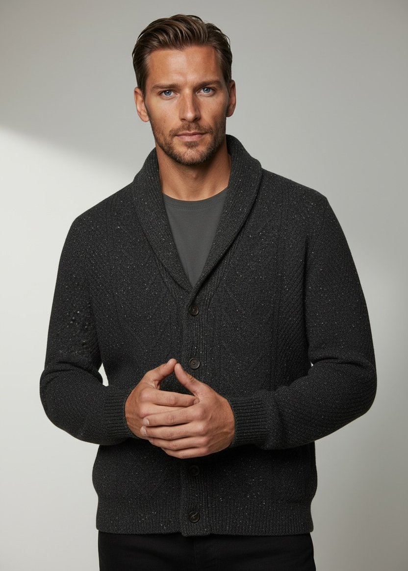 Ansett Charcoal Grey Shawl Neck 100% Wool Cardigan