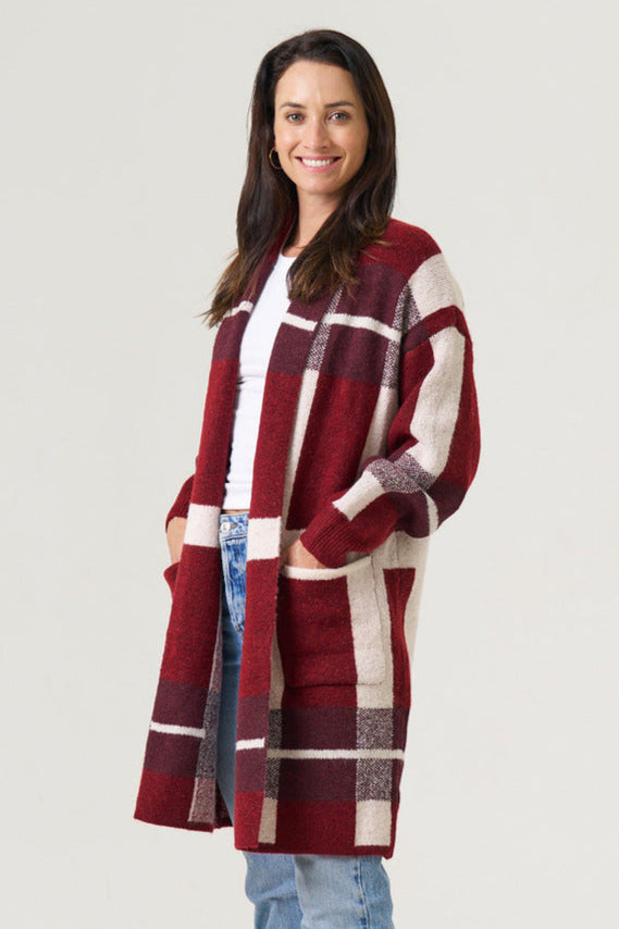 Maroon Check Oversized Coat