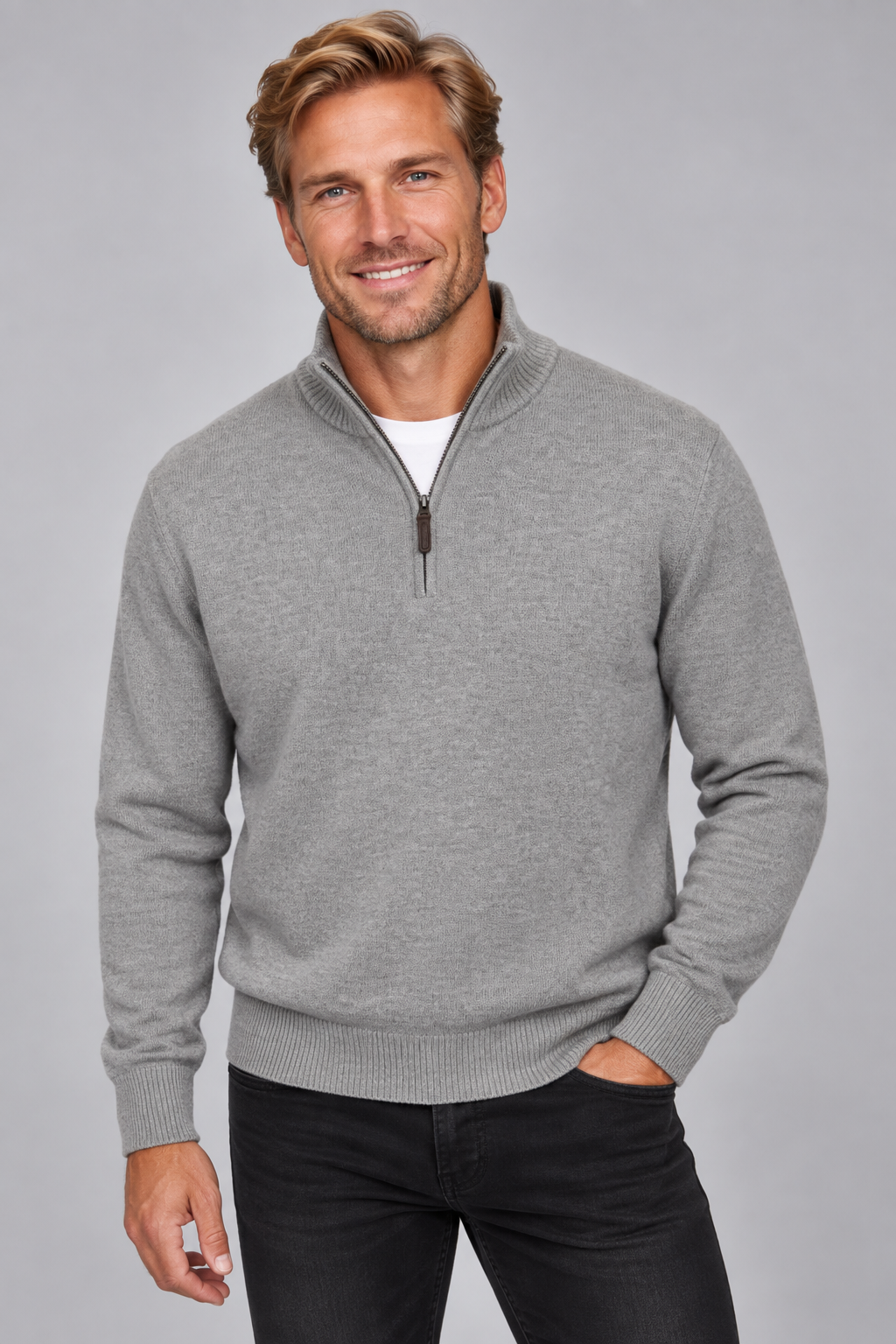 Ansett Grey Half Zip Cashmere Merino Wool Jumper