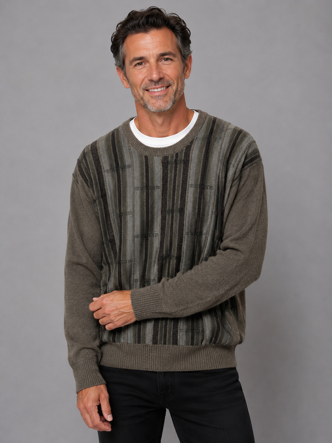 Mens Crew Neck Patterned Jumper - Tradewinds By Ansett - Coffee