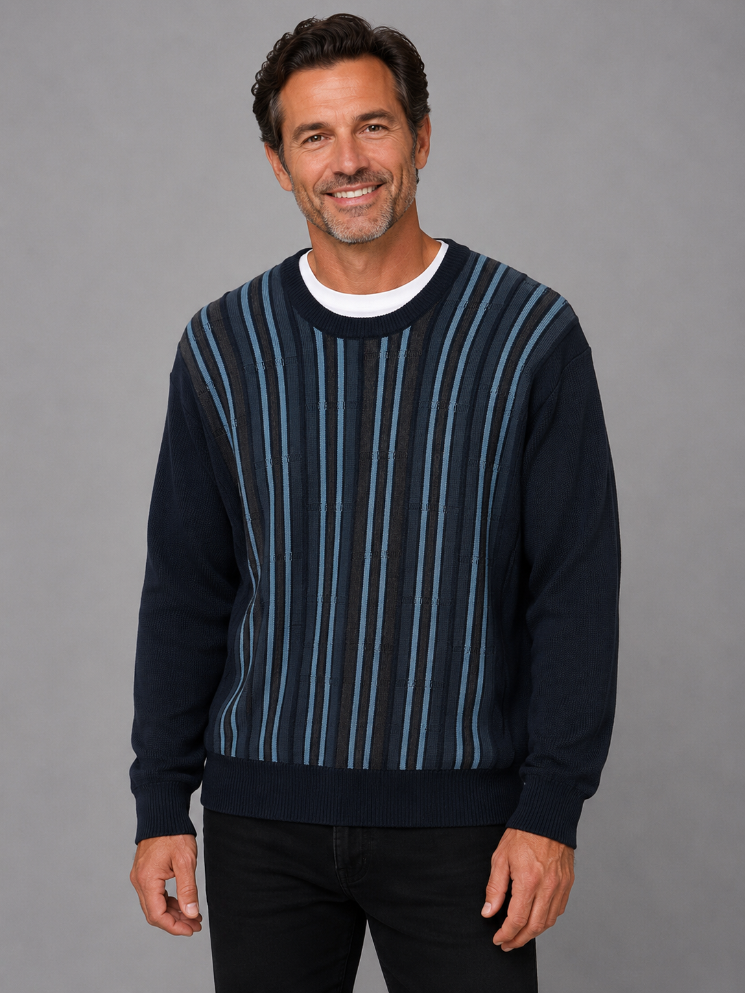 Mens Crew Neck Patterned Jumper - Tradewinds By Ansett - Navy