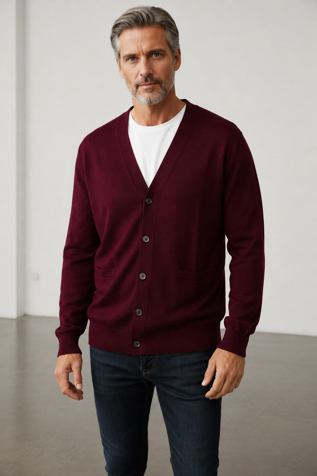 Ansett Men's Merino Wool Fine Weight Cardigan - Merlot