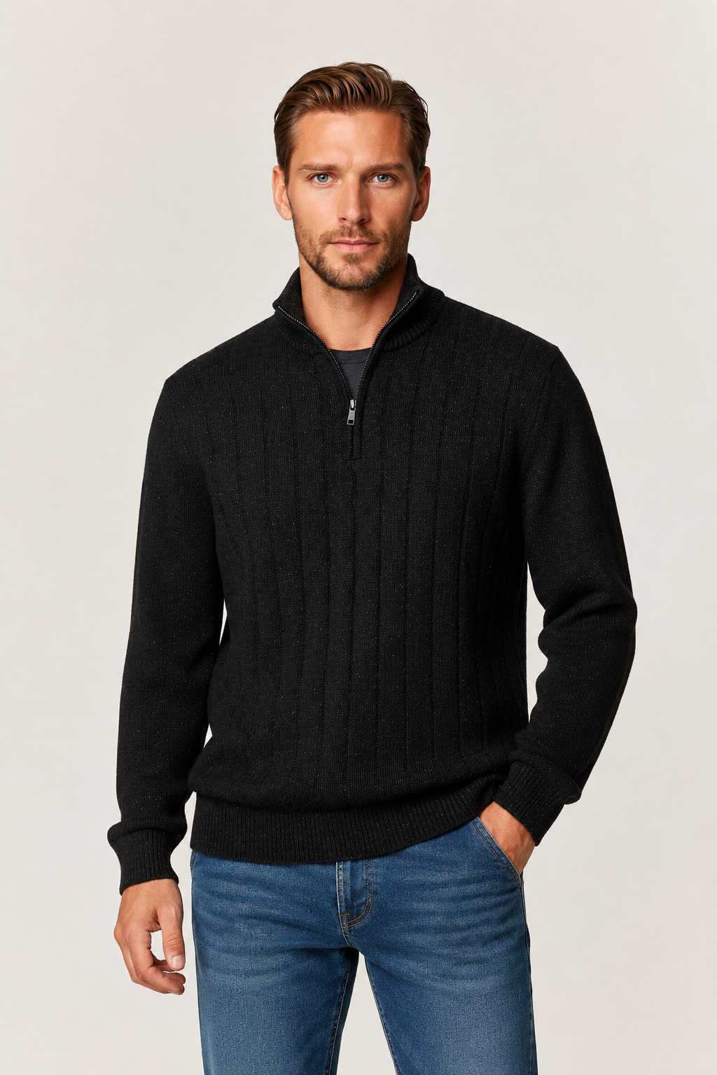 Pure Wool Half Zip Jumper 8155 Coal Black